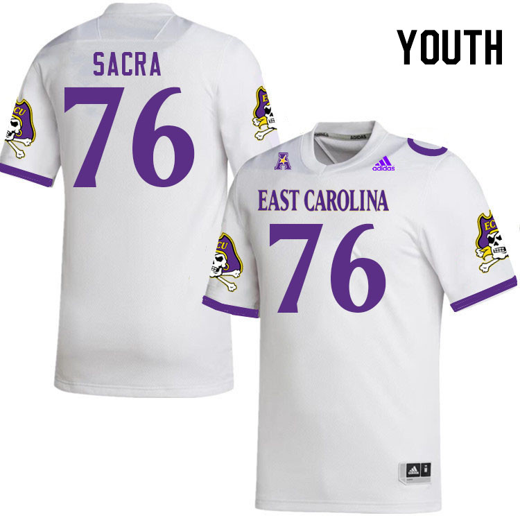Youth #76 Jacob Sacra ECU Pirates 2023 College Football Jerseys Stitched-White